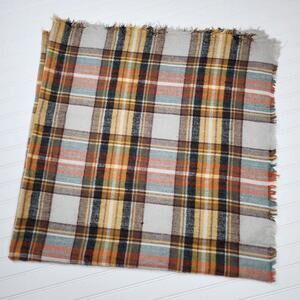 Soft Plaid Blanket Scarf Wrap Shawl Orange Brown Blue White Tartan Pattern